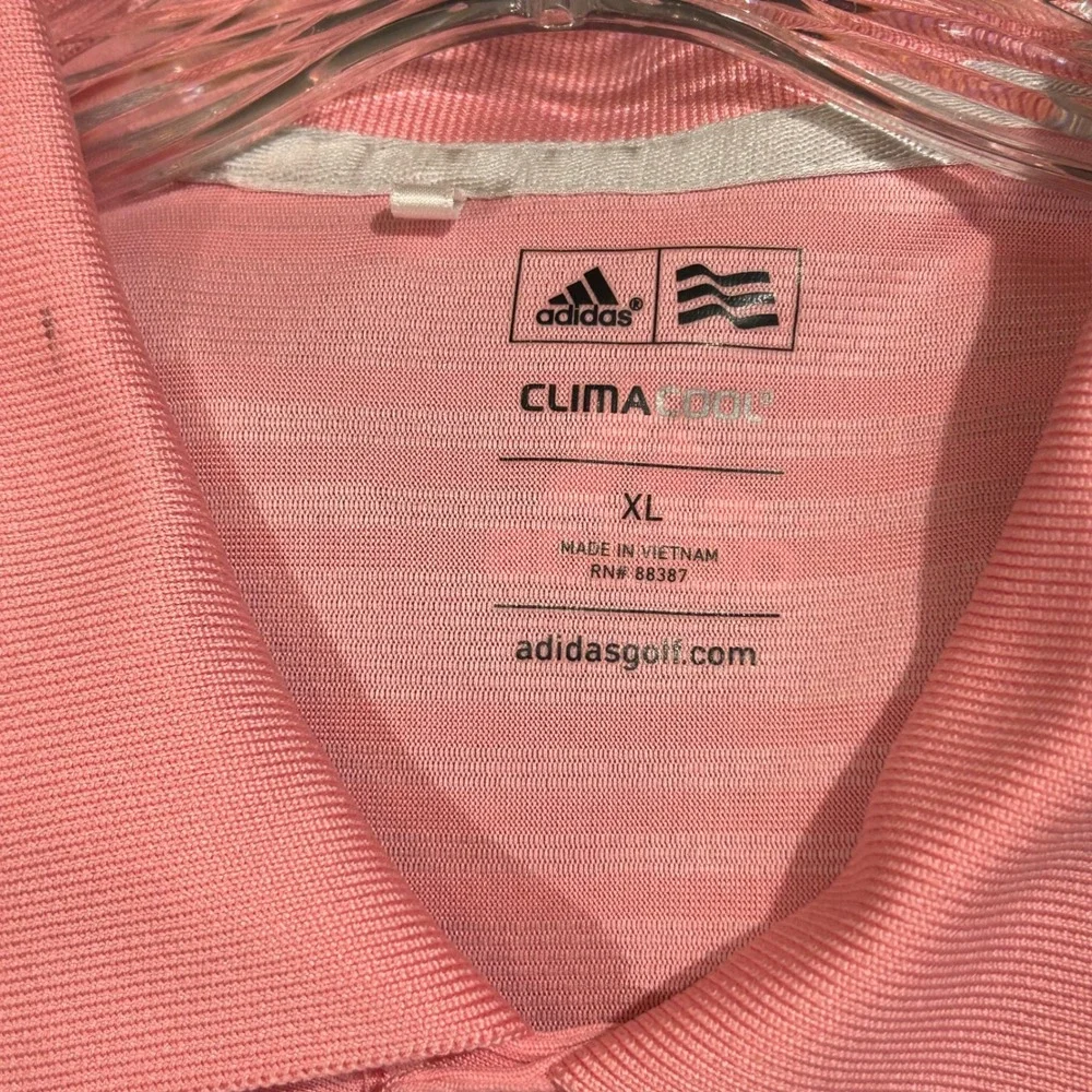 Adidas Golf Mens ClimaCool Polo Shirt Salmon Pink Striped Short Sleeve XL